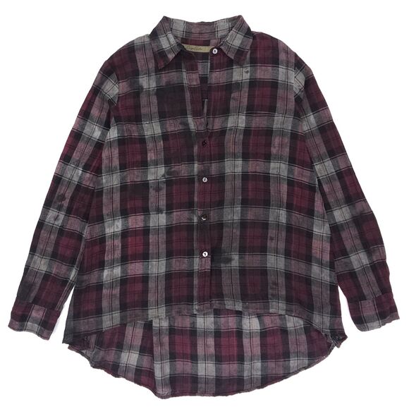 Enza Costa Tops - ENZA COSTA Hi Lo Top Plaid Button Down Plaid Minimal Grunge Hipster Boho Indie